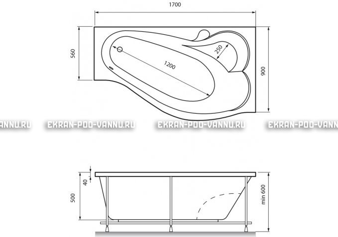 Акриловая ванна Relisan Isabella 170x90x60 – купить по цене 24130 руб. в интернет-магазине в городе Набережные Челны картинка 4