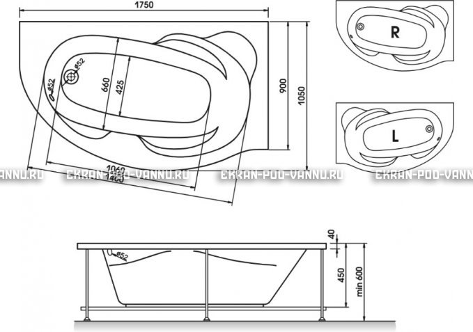 Акриловая ванна Relisan Liliya 175x90 – купить по цене 24570 руб. в интернет-магазине в городе Набережные Челны картинка 3