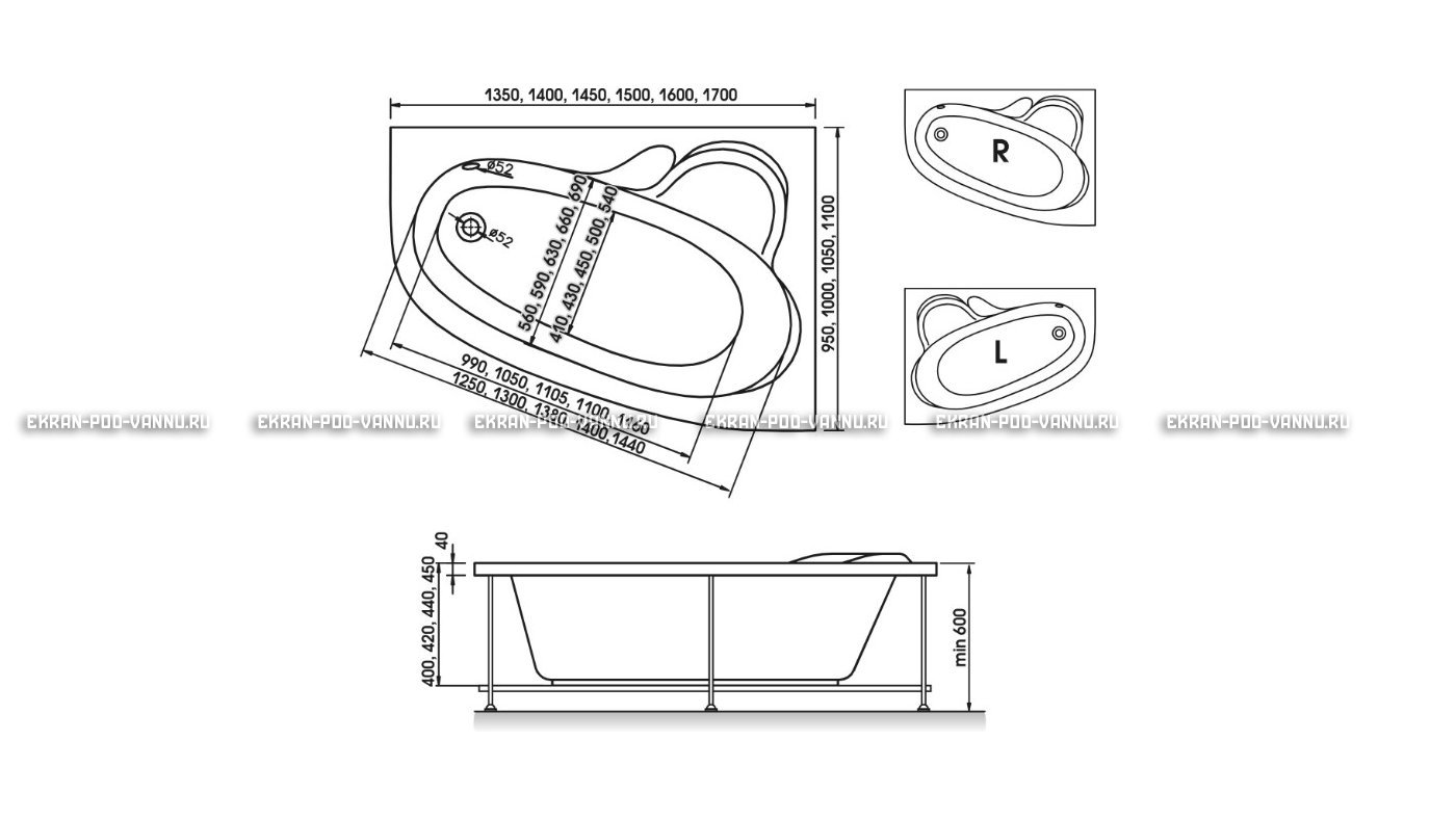 Акриловая ванна Relisan Ariadna 140x100 – купить по цене 24860 руб. в интернет-магазине в городе Набережные Челны картинка 10
