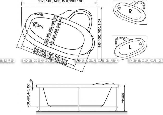 Акриловая ванна Relisan Ariadna 140x100 – купить по цене 24860 руб. в интернет-магазине в городе Набережные Челны картинка 3