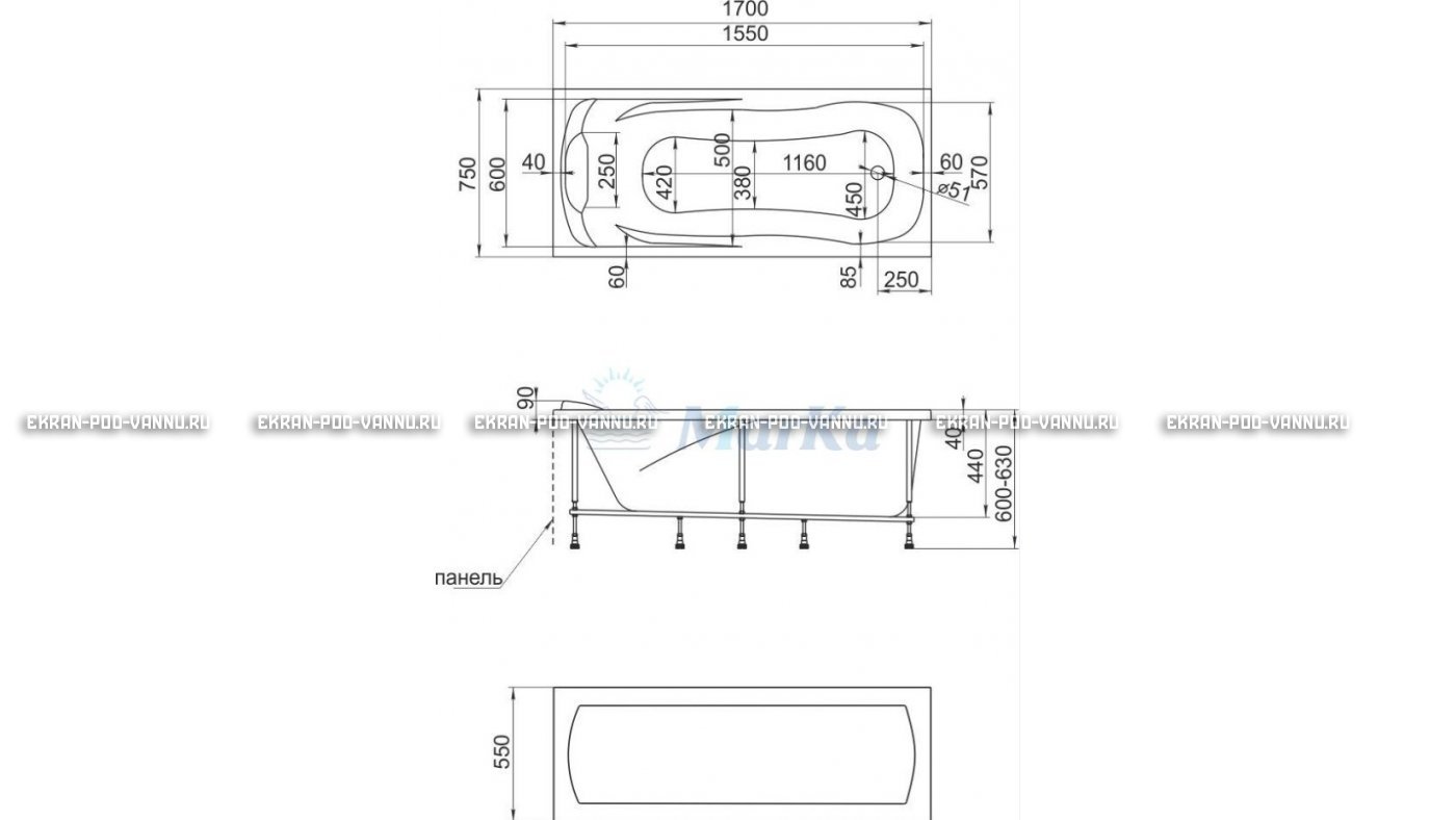 Акриловая ванна 1MarKa Calypso 170x75 – купить по цене 13950 руб. в интернет-магазине в городе Набережные Челны картинка 22