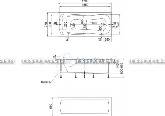 Акриловая ванна 1MarKa Calypso 170x75 – купить по цене 13950 руб. в интернет-магазине в городе Набережные Челны картинка 7