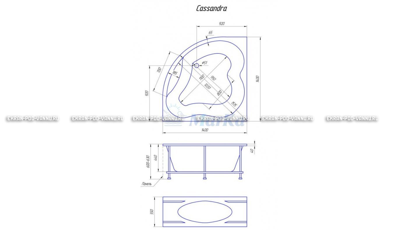 Акриловая ванна 1MarKa Cassandra 140x140 – купить по цене 18620 руб. в интернет-магазине в городе Набережные Челны картинка 19