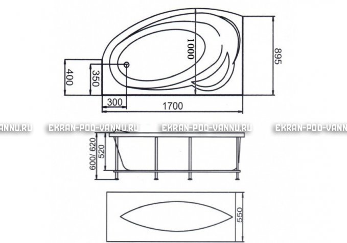 Акриловая ванна 1MarKa Julianna 170x100 – купить по цене 21320 руб. в интернет-магазине в городе Набережные Челны картинка 3