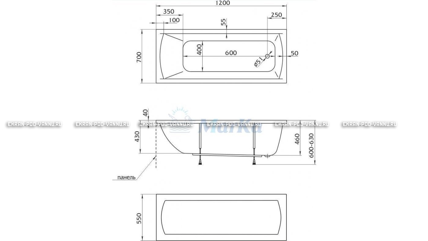 Акриловая ванна 1MarKa Modern 120x70 – купить по цене 7600 руб. в интернет-магазине в городе Набережные Челны картинка 13