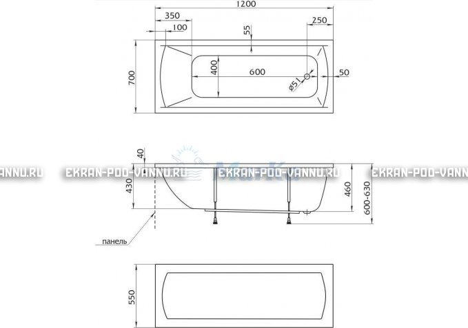 Акриловая ванна 1MarKa Modern 120x70 – купить по цене 7600 руб. в интернет-магазине в городе Набережные Челны картинка 4