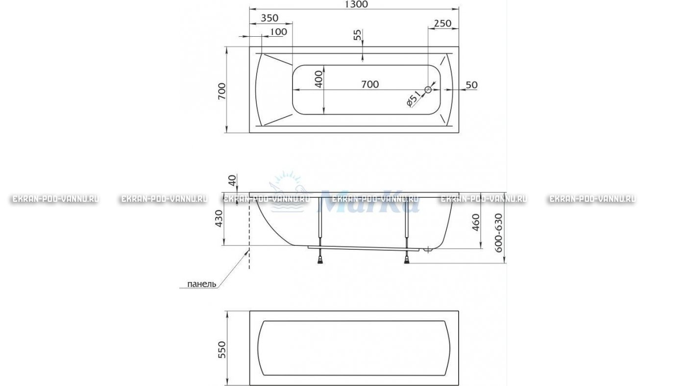 Акриловая ванна 1MarKa Modern 130x70 – купить по цене 8620 руб. в интернет-магазине в городе Набережные Челны картинка 16