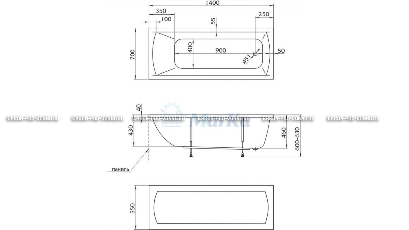 Акриловая ванна 1MarKa Modern 140x70 – купить по цене 8910 руб. в интернет-магазине в городе Набережные Челны картинка 16