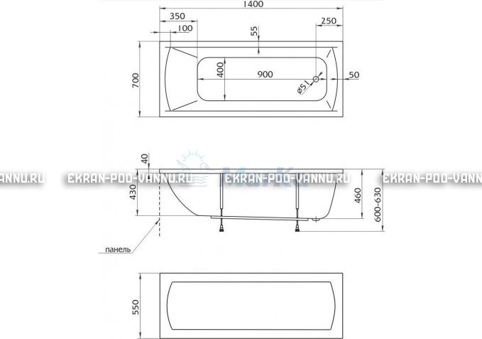 Акриловая ванна 1MarKa Modern 140x70 – купить по цене 8910 руб. в интернет-магазине в городе Набережные Челны картинка 5