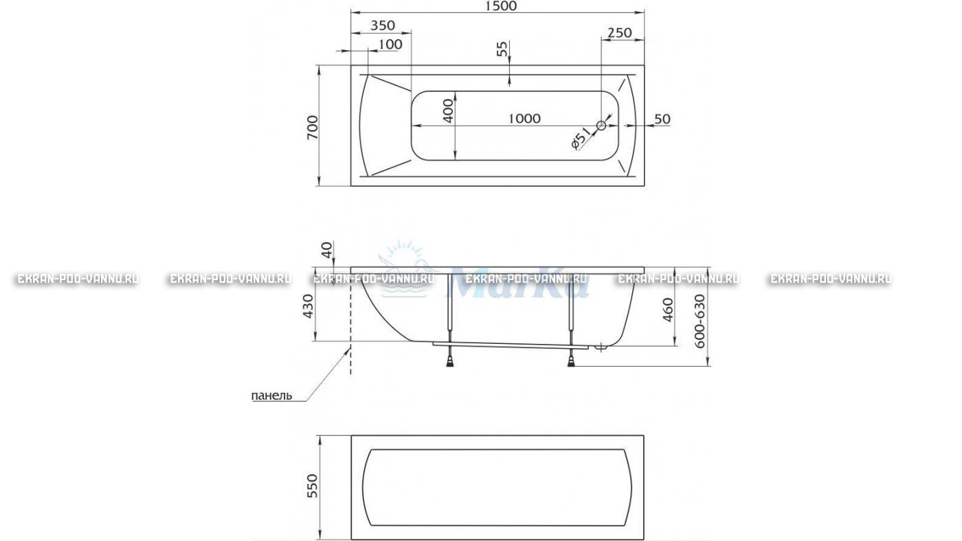 Акриловая ванна 1MarKa Modern 150x70 – купить по цене 9210 руб. в интернет-магазине в городе Набережные Челны картинка 13