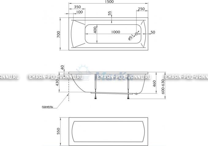 Акриловая ванна 1MarKa Modern 150x70 – купить по цене 9210 руб. в интернет-магазине в городе Набережные Челны картинка 4