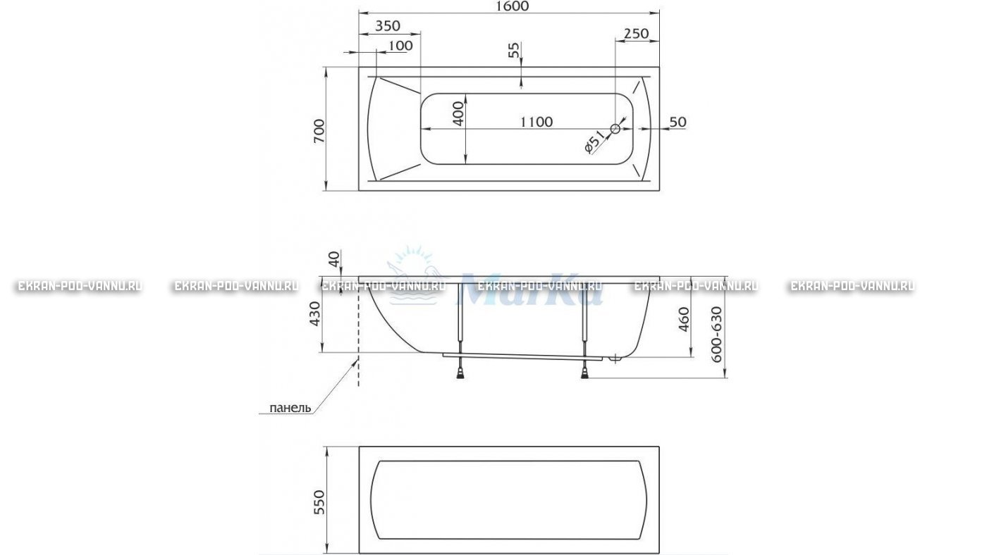 Акриловая ванна 1MarKa Modern 160x70 – купить по цене 9410 руб. в интернет-магазине в городе Набережные Челны картинка 16
