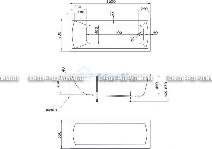Акриловая ванна 1MarKa Modern 160x70 – купить по цене 9410 руб. в интернет-магазине в городе Набережные Челны картинка 5