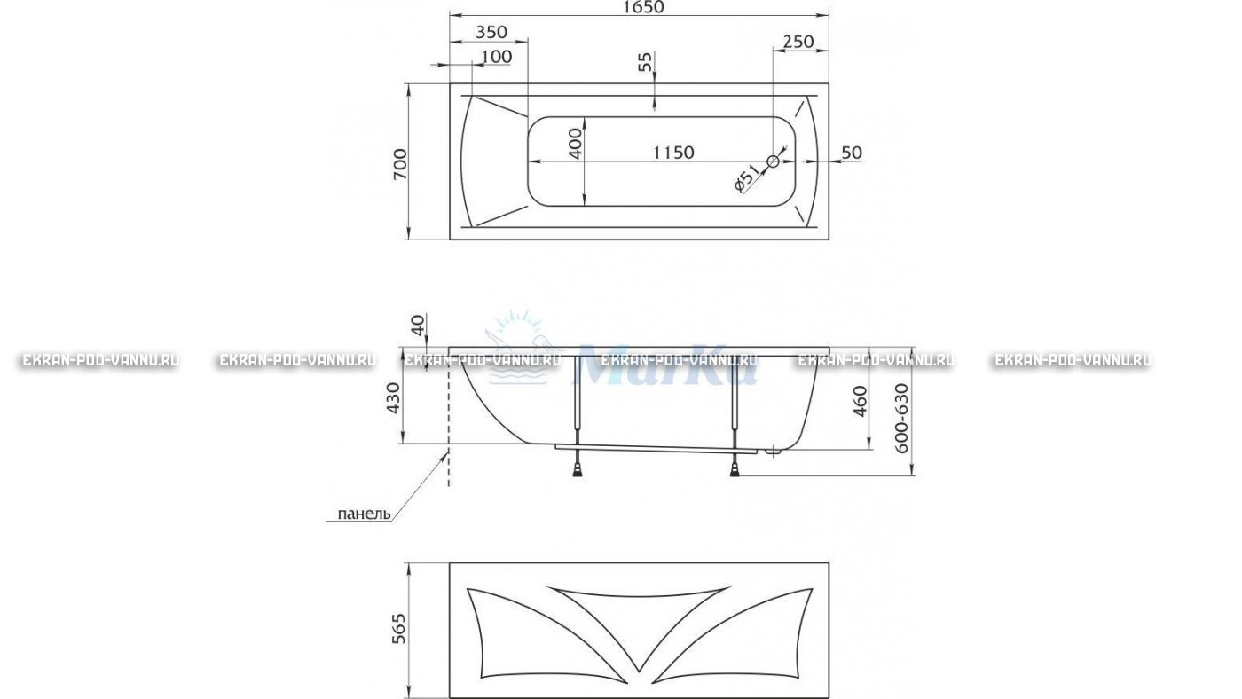 Акриловая ванна 1MarKa Modern 165x70 – купить по цене 9810 руб. в интернет-магазине в городе Набережные Челны картинка 16