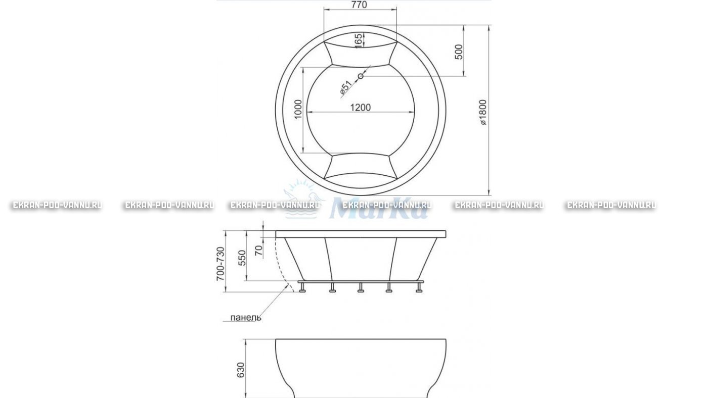 Акриловая ванна 1MarKa Omega 180x180  – купить по цене 42450 руб. в интернет-магазине в городе Набережные Челны картинка 13