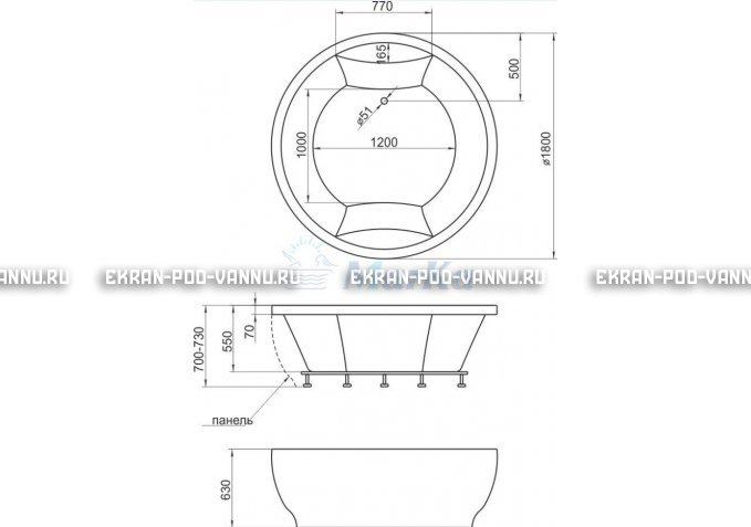 Акриловая ванна 1MarKa Omega 180x180  – купить по цене 42450 руб. в интернет-магазине в городе Набережные Челны картинка 4