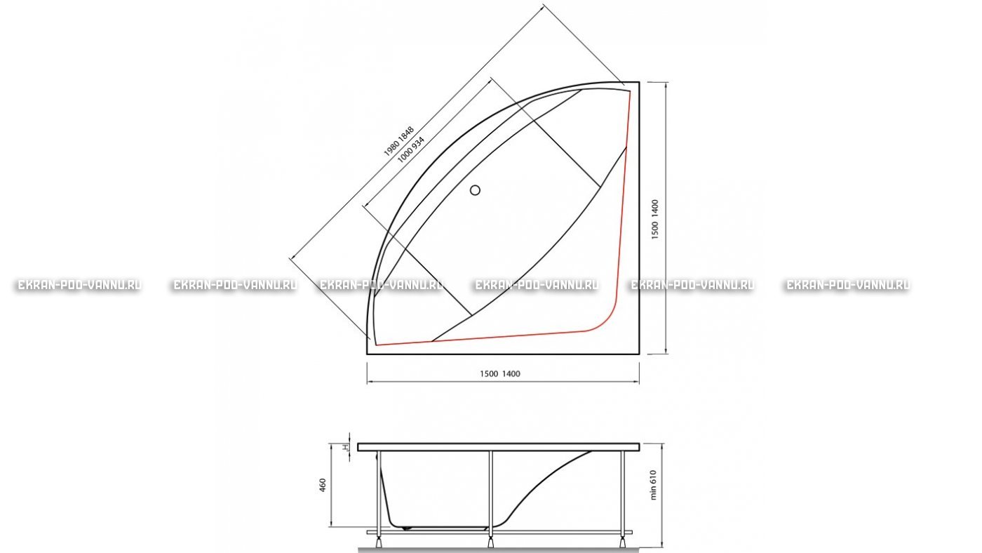 Акриловая ванна Vayer Boomerang 150x150 – купить по цене 59550 руб. в интернет-магазине в городе Набережные Челны картинка 15