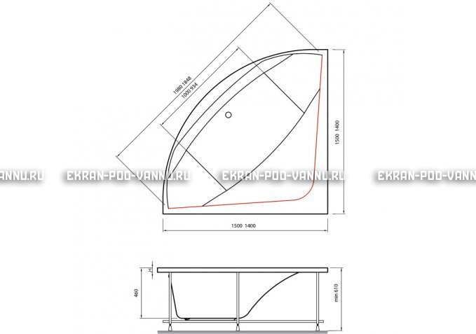 Акриловая ванна Vayer Boomerang 150x150 – купить по цене 59550 руб. в интернет-магазине в городе Набережные Челны картинка 4