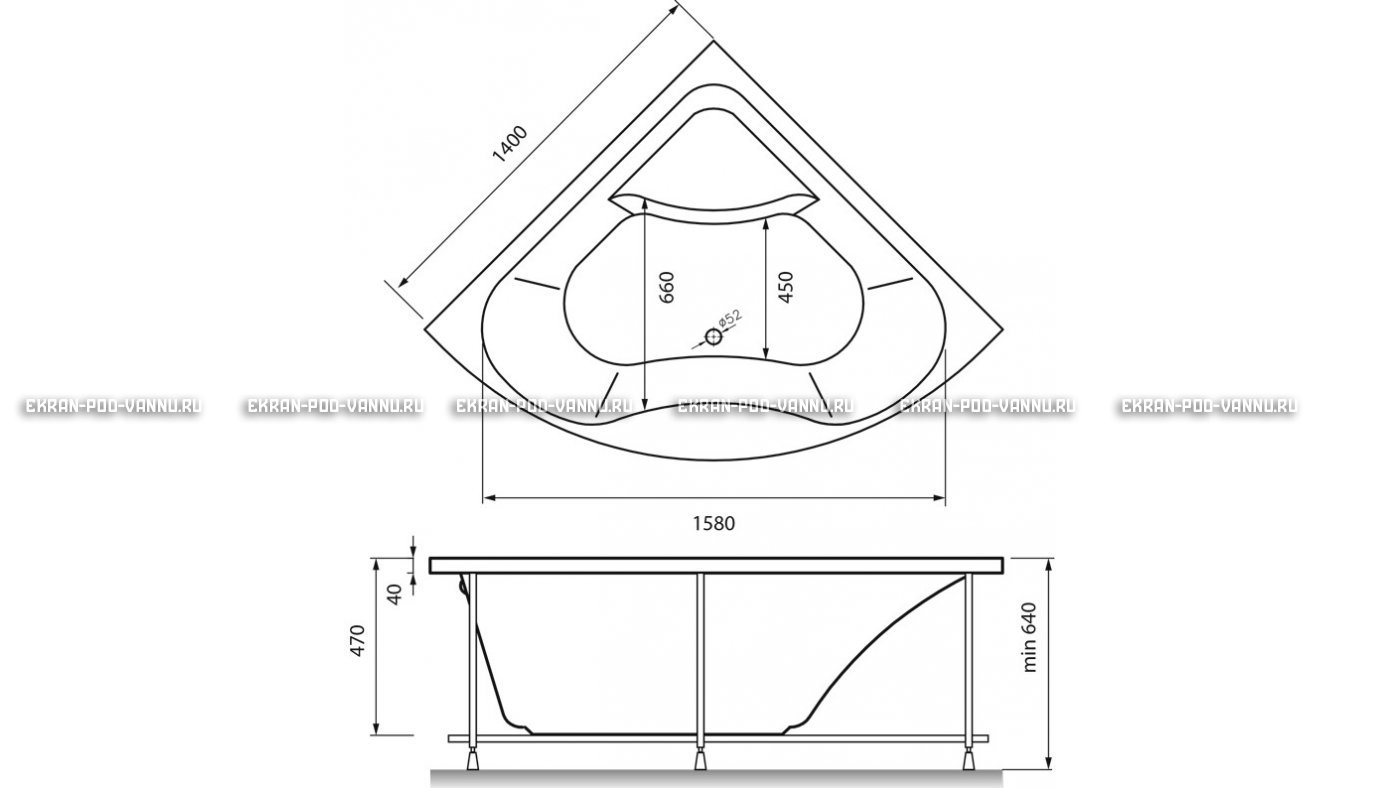 Акриловая ванна Vayer Persefona 140x140 – купить по цене 25230 руб. в интернет-магазине в городе Набережные Челны картинка 15