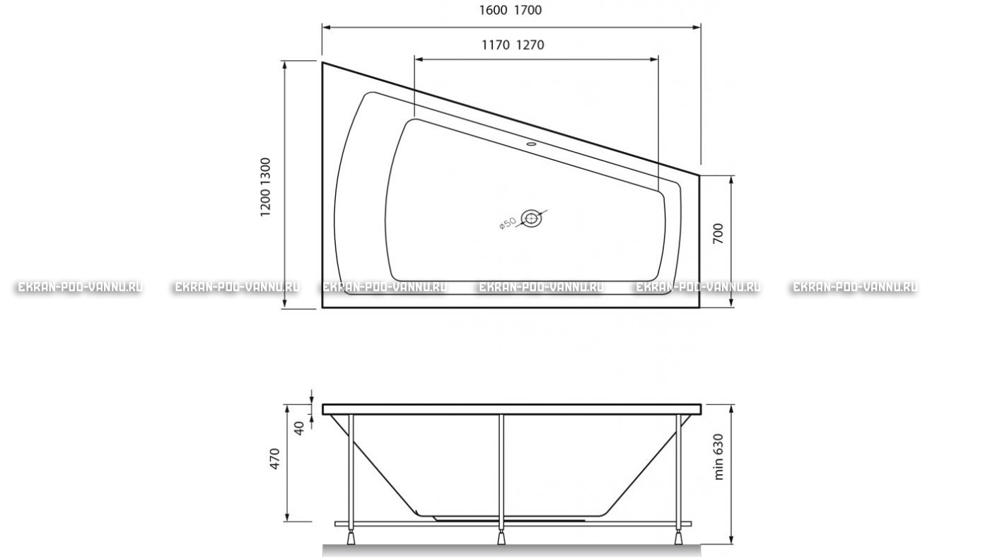 Акриловая ванна Vayer Trinitiy 170x130 – купить по цене 32590 руб. в интернет-магазине в городе Набережные Челны картинка 13