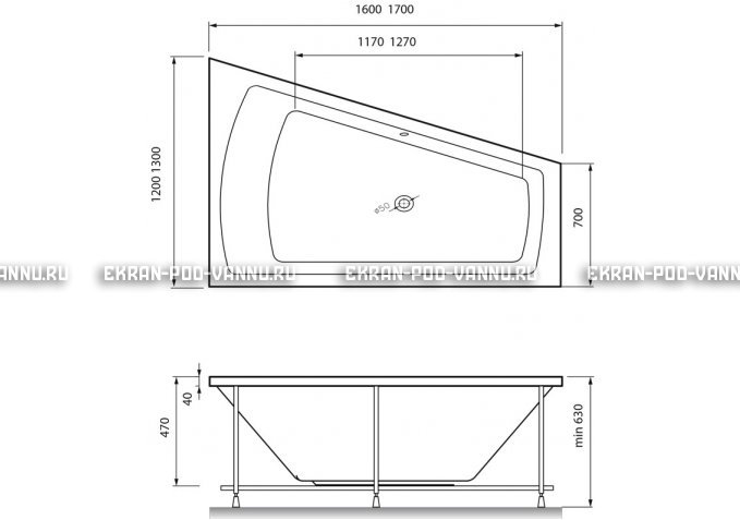 Акриловая ванна Vayer Trinitiy 170x130 – купить по цене 32590 руб. в интернет-магазине в городе Набережные Челны картинка 4